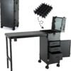 Foldable Makeup and Nail Styling Station with Wheels, LED Mirror, Bluetooth Spea