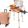 Extra Large Aluminum Trolley Makeup Train Case with Built-in LED Lights Professi