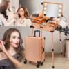 Extra Large Aluminum Trolley Makeup Train Case with Built-in LED Lights Professi