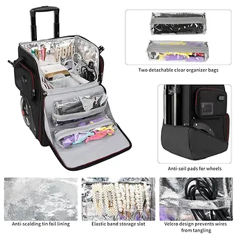 Large Makeup Train Case with Makeup Travel Bag and 4 Clear Makeup Bags for Hairs