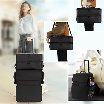 Large Makeup Train Case with Makeup Travel Bag and 4 Clear Makeup Bags for Hairs