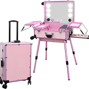 Lorvain Rolling Makeup Train Case with Lighted Mirror, 24 inch Large Make up Cos