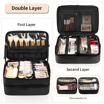Large Makeup Train Case with Makeup Travel Bag and 4 Clear Makeup Bags for Hairs