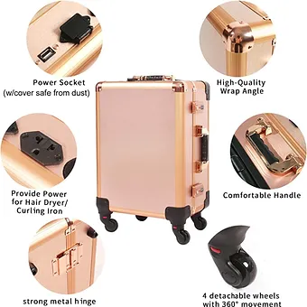 Medium Makeup Train Case with Code Lock, Lighted Mirror, Speaker Travel Cosmetic
