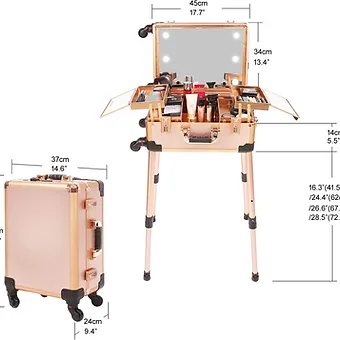 Medium Makeup Train Case with Code Lock, Lighted Mirror, Speaker Travel Cosmetic