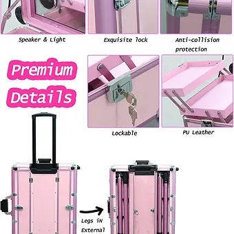 Lorvain Rolling Makeup Train Case with Lighted Mirror, 24 inch Large Make up Cos