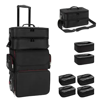 Large Makeup Train Case with Makeup Travel Bag and 4 Clear Makeup Bags for Hairs