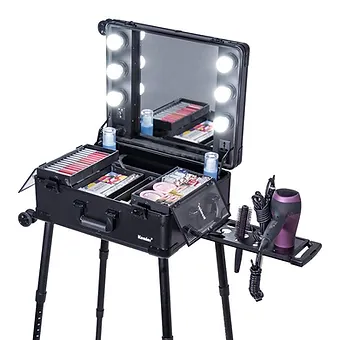 Kemier Makeup Case,Professional Artist Studio Cosmetic Train Table w/4 Rolling W