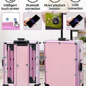 Lorvain Rolling Makeup Train Case with Lighted Mirror, 24 inch Large Make up Cos