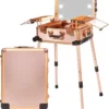 Medium Makeup Train Case with Code Lock, Lighted Mirror, Speaker Travel Cosmetic