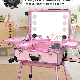 Lorvain Rolling Makeup Train Case with Lighted Mirror, 24 inch Large Make up Cos