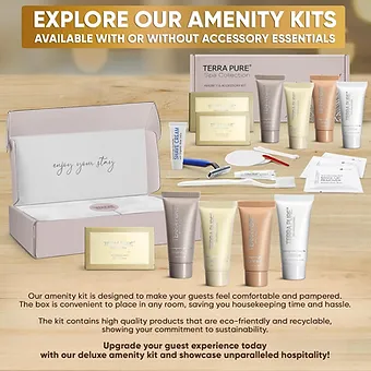 Terra Pure Spa Collection | Amenity & Accessory Kit |1 oz Travel Size Shampoo, C