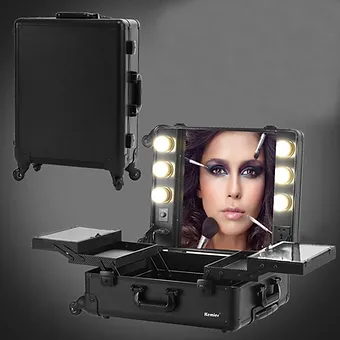 Kemier Makeup Case,Professional Artist Studio Cosmetic Train Table w/4 Rolling W