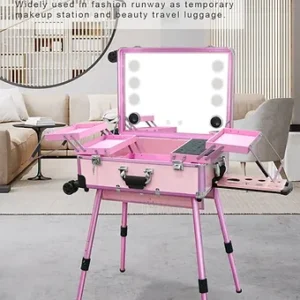 Lorvain Rolling Makeup Train Case with Lighted Mirror, 24 inch Large Make up Cos