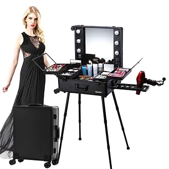 Kemier Makeup Case,Professional Artist Studio Cosmetic Train Table w/4 Rolling W